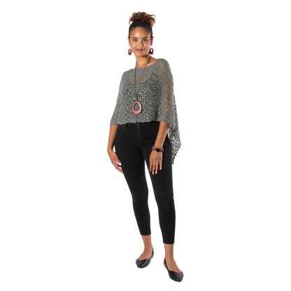 Short Popcorn Knit Poncho - Grey