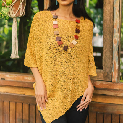 Poncho en tricot double Popcorn - Safran