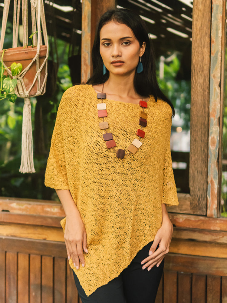 Poncho en tricot double Popcorn - Safran