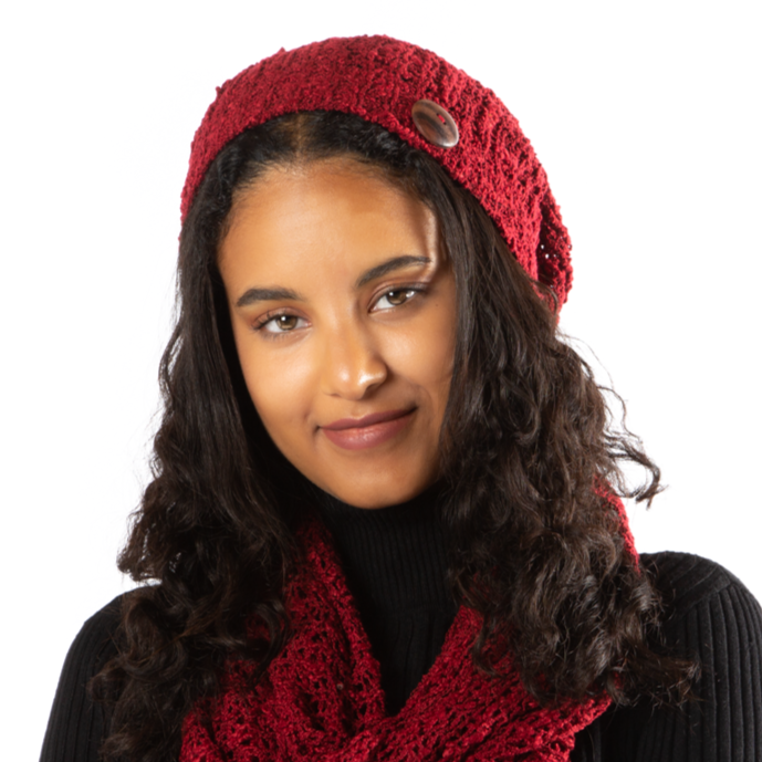 Red Popcorn Knit Hat With Button