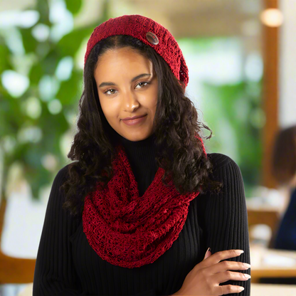 Red Popcorn Knit Hat With Button