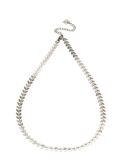 ALALA Silver Toned White Gold: Botanical Beauty Embossed Leaf Necklace