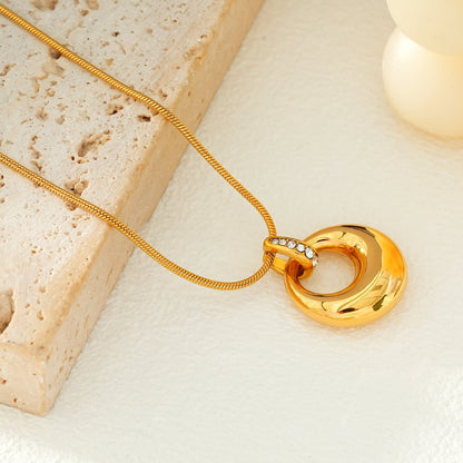 ALBASIMI: Snake Skin Chain with Zirconia (CZ) Embedded Clasp & Asymmetrical Circle Pendent.
