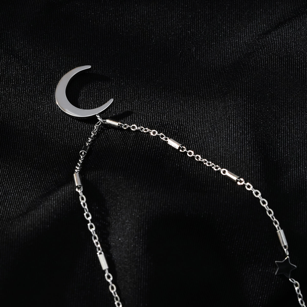 ALMERIA Argent (Or Blanc) : Magie Céleste - Collier Étoile et Croissant de Lune serti de Zircons
