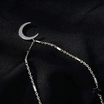 ALMERIA Argent (Or Blanc) : Magie Céleste - Collier Étoile et Croissant de Lune serti de Zircons
