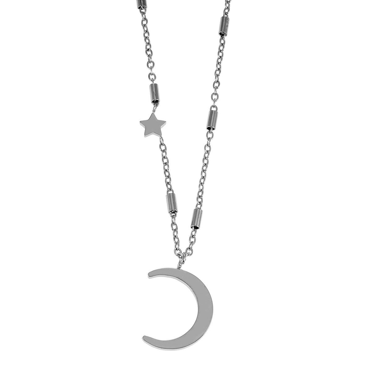 ALMERIA Argent (Or Blanc) : Magie Céleste - Collier Étoile et Croissant de Lune serti de Zircons