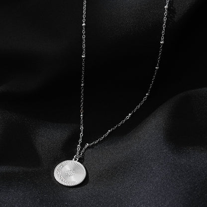 AMASA: Beaded Chain with Star & Pavé Crescent Moon Zirconia Charm - Silver