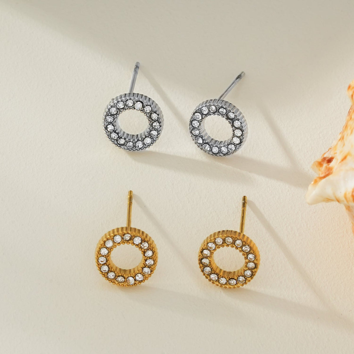 AMATOLE Silver (White Gold): Radiant Circle Mini Stud Earrings