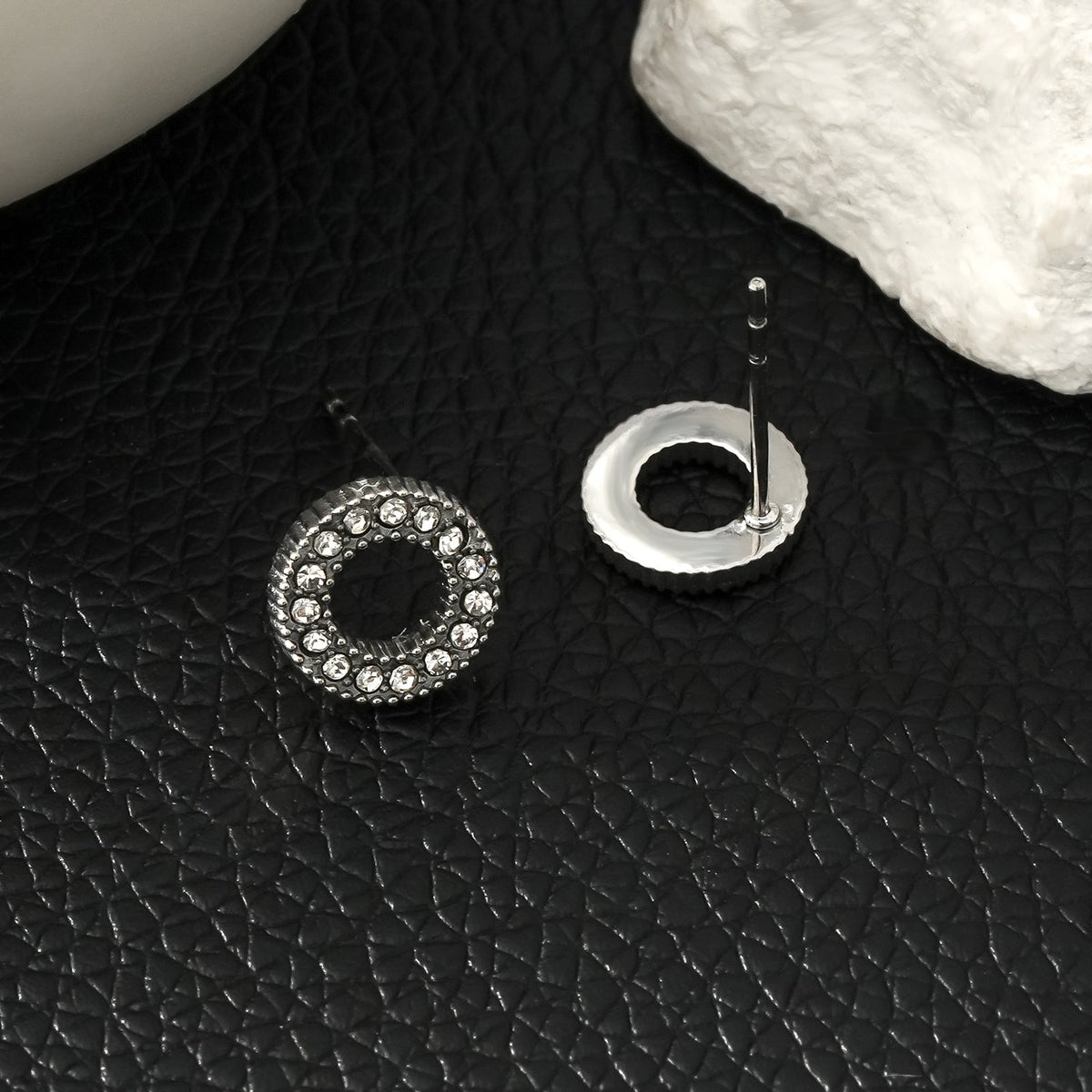 AMATOLE Silver (White Gold): Radiant Circle Mini Stud Earrings