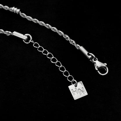 AMIENS: Silver Toned White Gold Beaded Rope Chain Bracelet