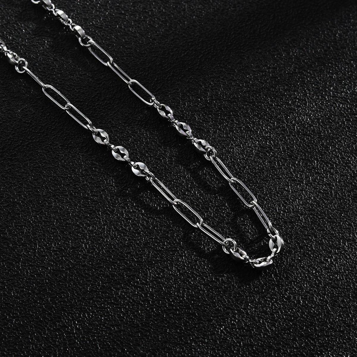 AMMA Silver (White Gold) Paper-Clip & Oval-Beads Chain Necklace