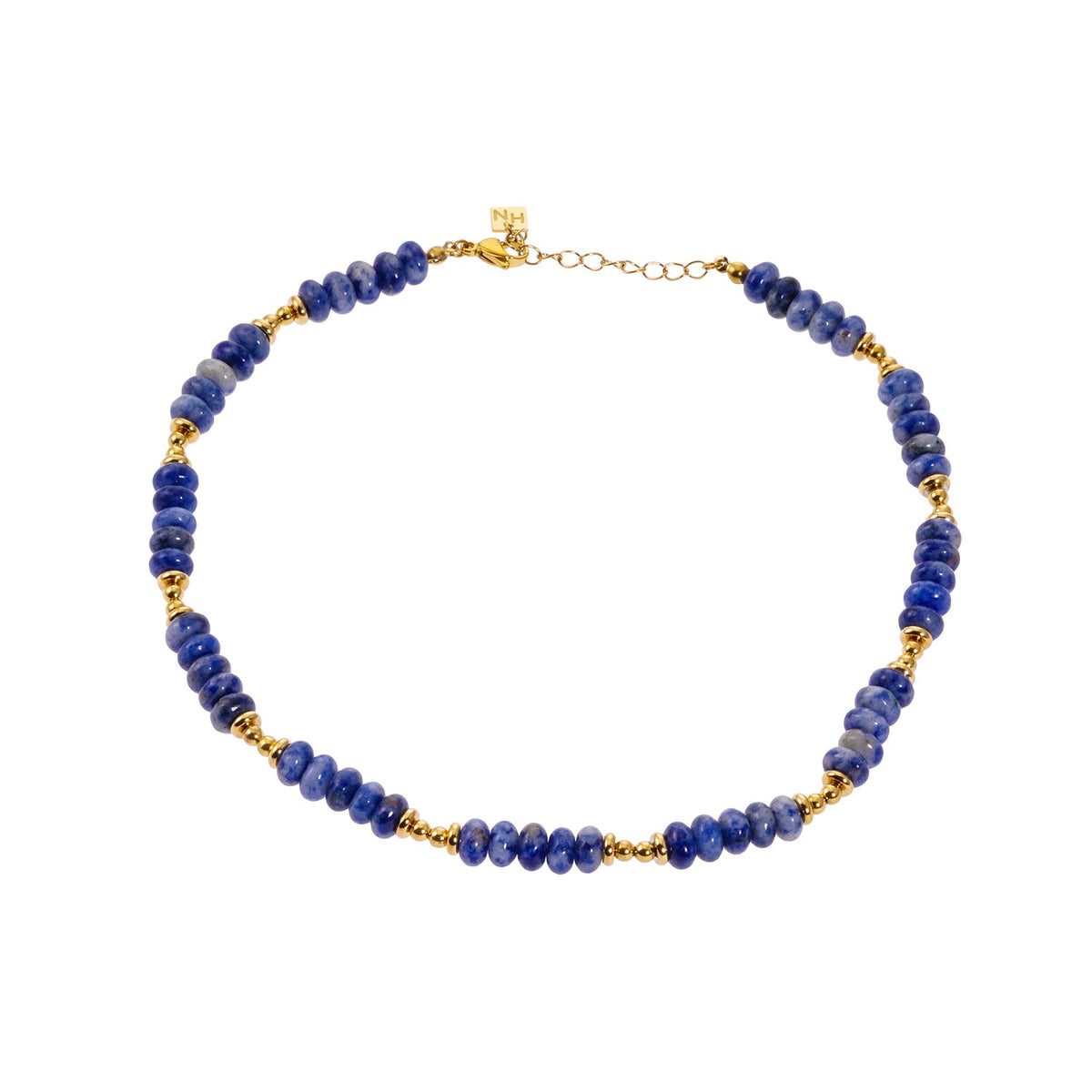 ANJA: Sodalite Stone & Gold Beaded Modern Boho Chain Necklace