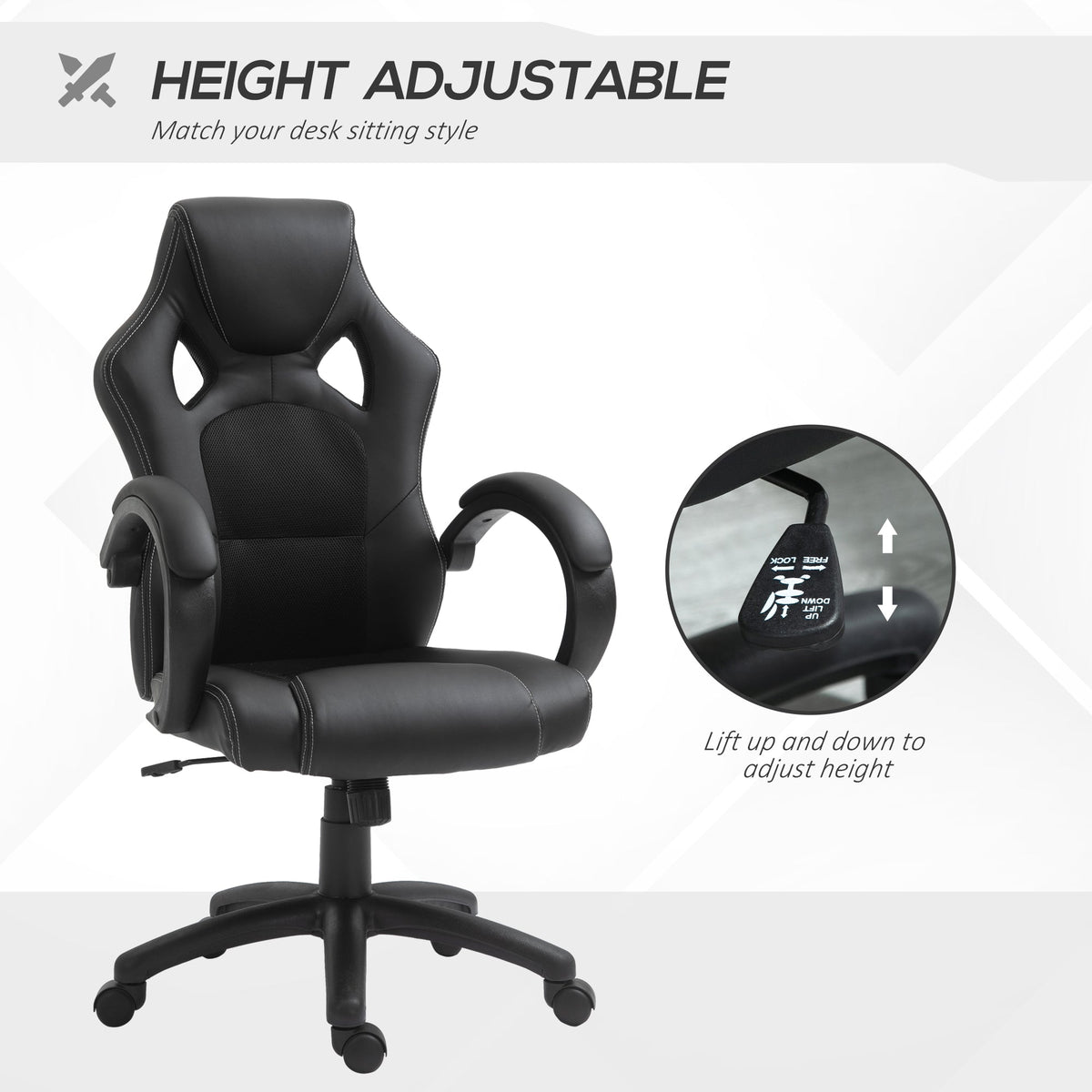 Erling Gaming-Office Chair with Swivel and Tilt Functions-Black