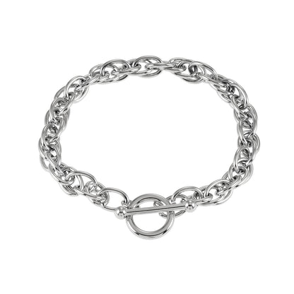 ARDA Silver (White Gold): Chunky Intricate Multi-Link Bracelet with Circle & T-Stopper