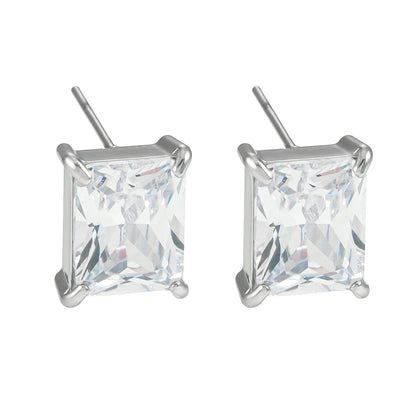 ATTAQUAS Silver: Vintage Carré Cut Zirconia (CZ) Daily Stud Earrings