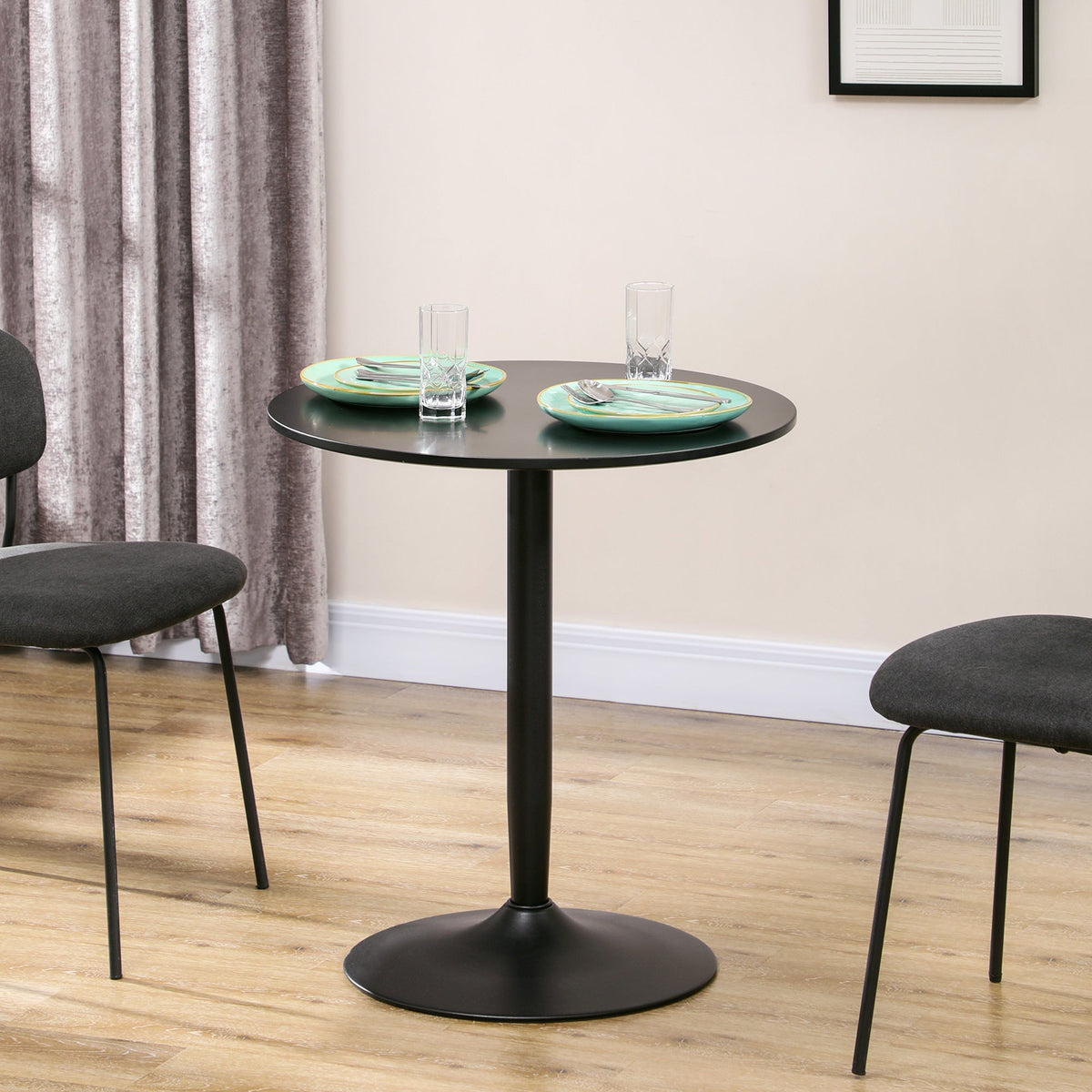 Table à manger ronde moderne Jan avec piètement en acier pour petits espaces - Noir