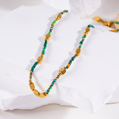 Style AYESHA: Crystal & Gold Beaded Elegant Boho Chain Necklace