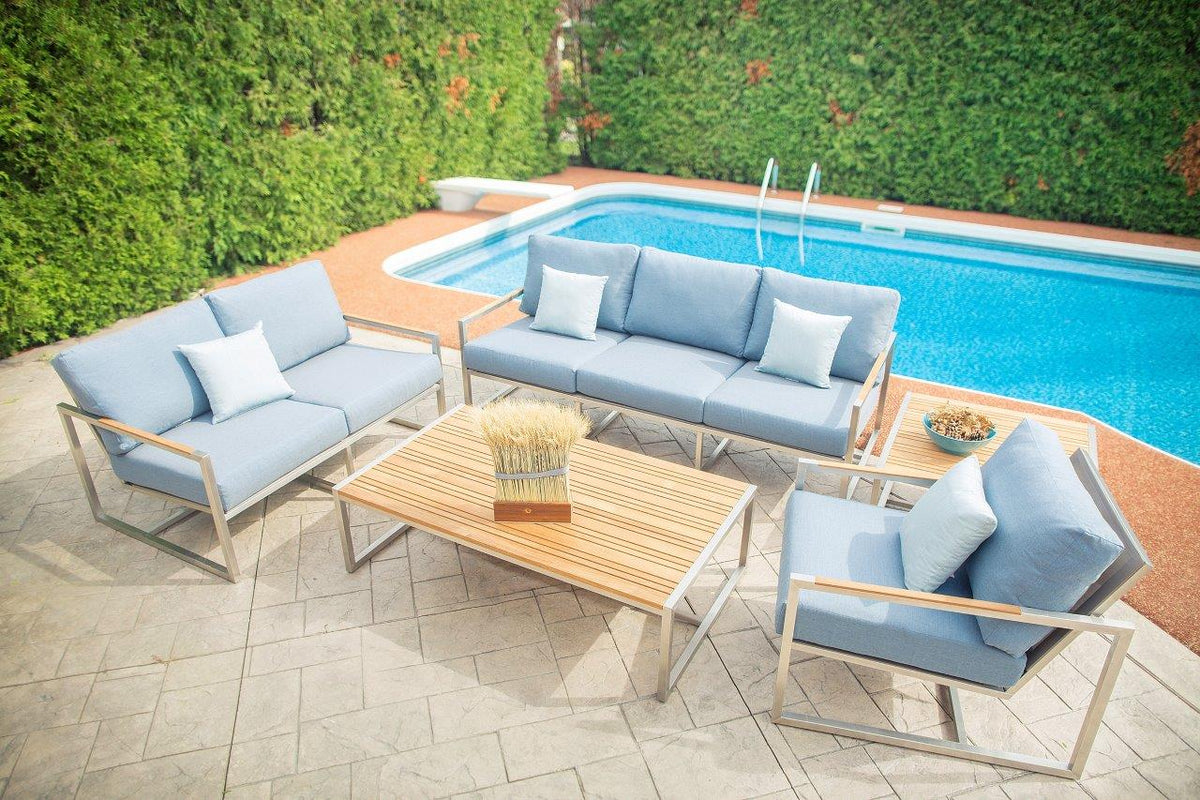 Causeuse en acier inoxydable Acacia avec coussins Sunbrella®