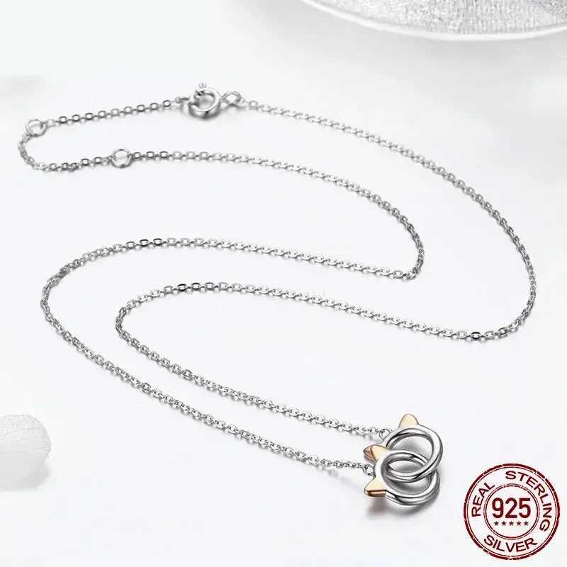 Cœurs connectés : Collier pendentif en argent sterling étoile/cœur/chat