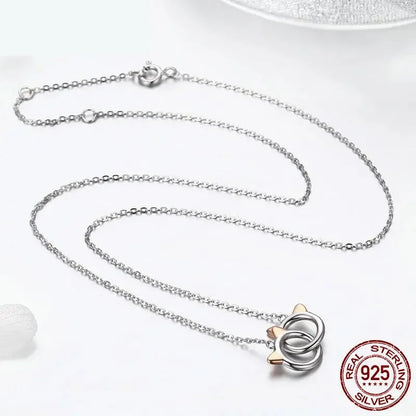 Cœurs connectés : Collier pendentif en argent sterling étoile/cœur/chat