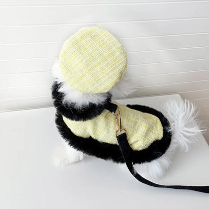 Plaid Tweed Harness Set | Dog Harness Leash and Hat Set