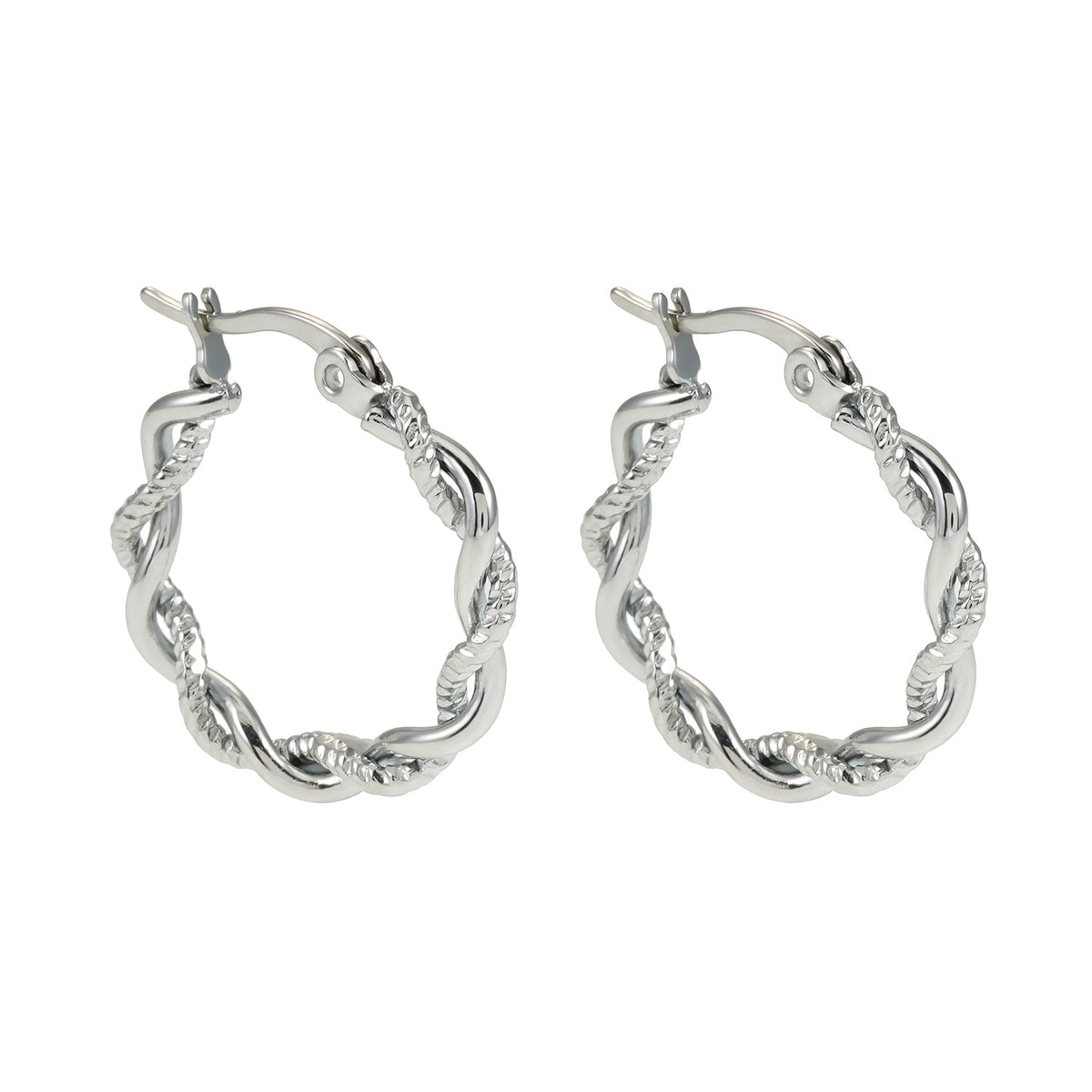BARBARA Silver (White Gold): Contrast Textured Twisted Rope Hoop Earrings