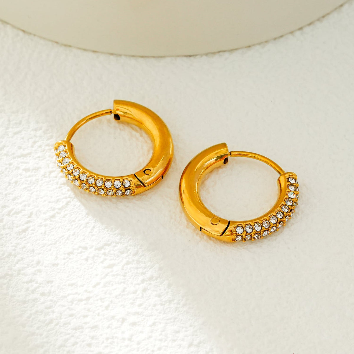 BATHULI Gold: Partial Pavé Zirconia (CZ) Mini Hoop Earrings