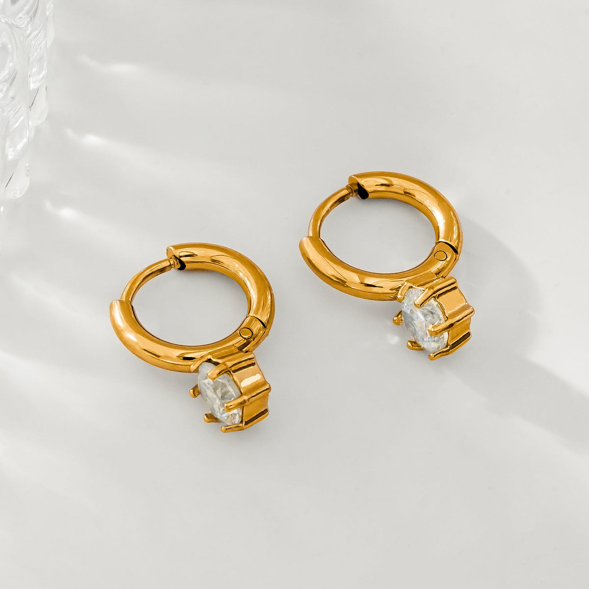 BEAULIEU: Vintage Inspired Mini Hoops with a Solitaire Moissanite Charm