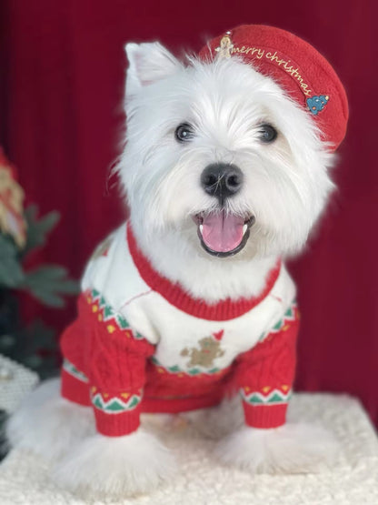 Pull de Noël pour chien en pain d'épices – Tenue tricotée d'hiver pour chiens
