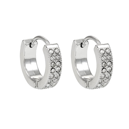 BLOUBERG White Gold (Silver Toned): Double Row Pavé Zirconia (CZ) Mini Hoop Earrings