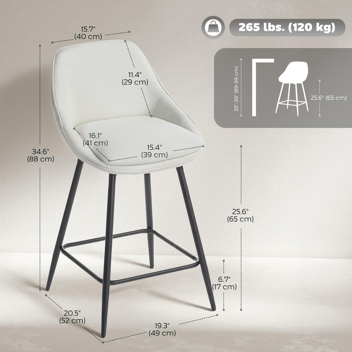 Reece 26" Counter Height Stools with Swivel and Backrest-Set of 2-Cream White