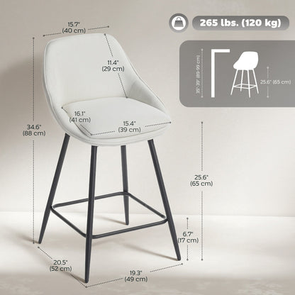 Reece 26" Counter Height Stools with Swivel and Backrest-Set of 2-Cream White