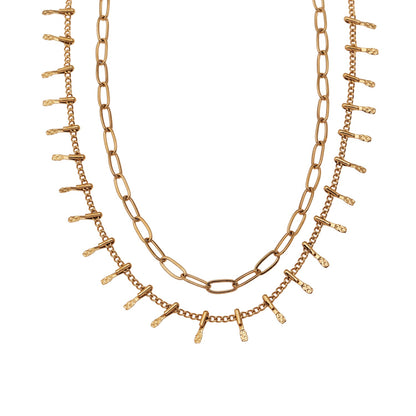 BRONTE:  Layered 2-Chain Necklace with Minimalist PaperClip Chain & Ornate Hook Chain