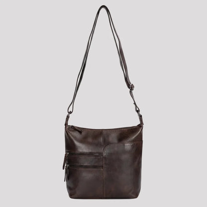 Greenwood Leather Shoulder Bag with 2 Zip Pockets