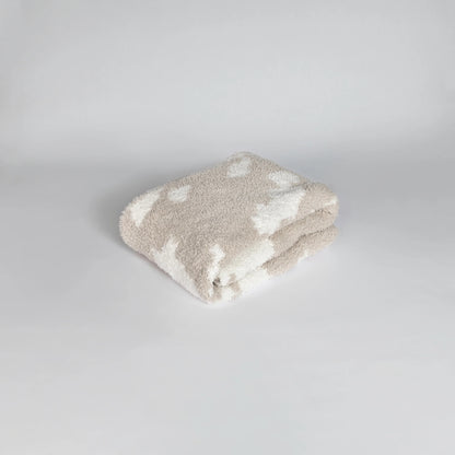 Couverture enfant imprimée vache beige rougissant et blanc