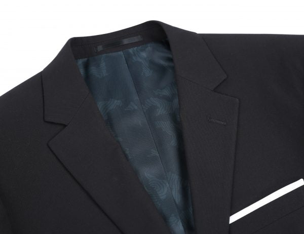 CRÉEZ VOTRE FORFAIT : Costume ajusté extensible noir (le forfait comprend un costume 2 pièces, une chemise, une cravate ou un nœud papillon, une pochette assortie et des chaussures)
