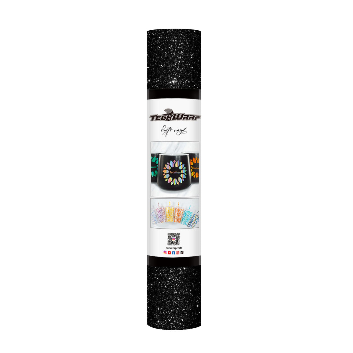 Vinyle adhésif à paillettes TeckWrap - Noir | Durable et facile à découper | Parfait pour les projets d'artisanat !