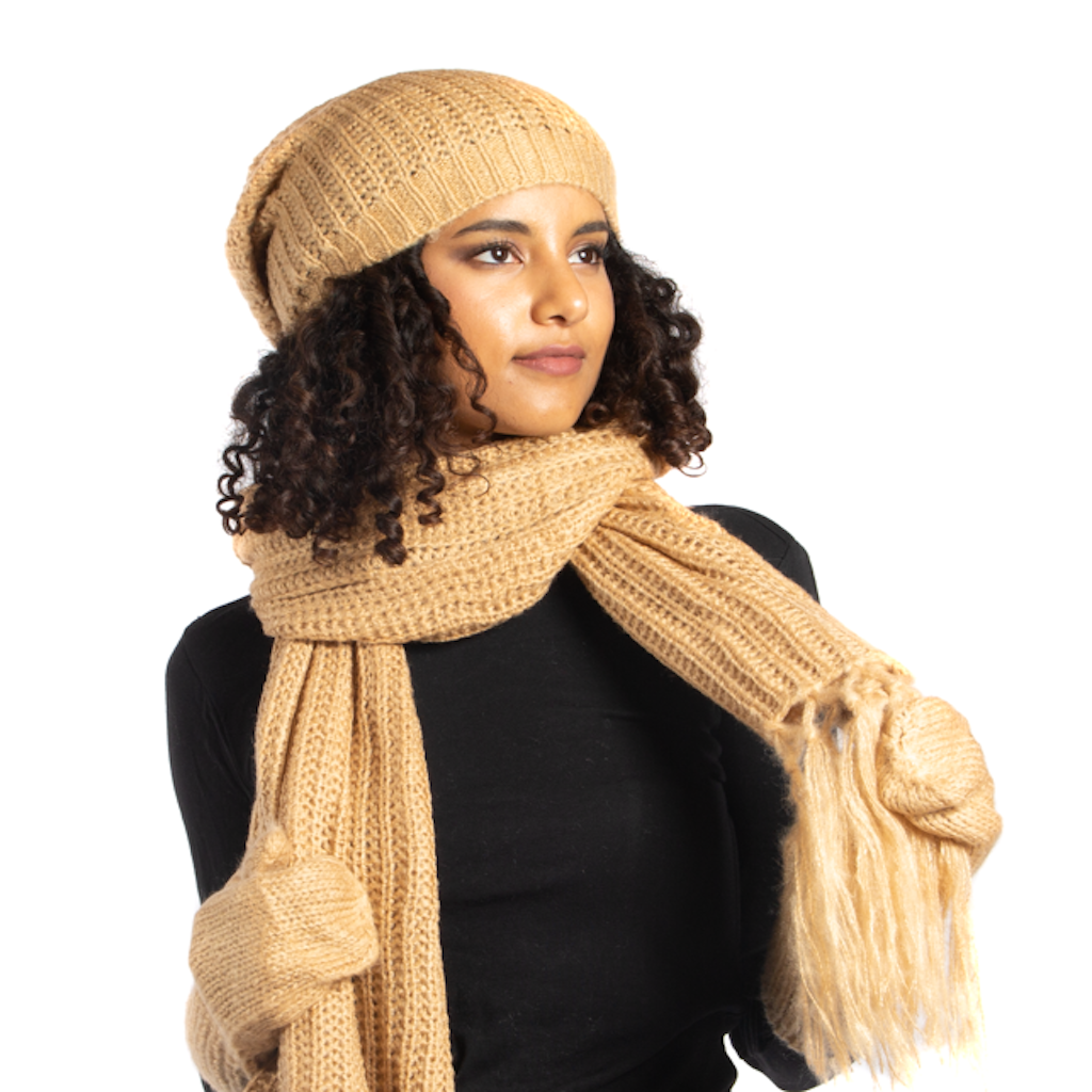 Simple Knit Hat With Tie Back