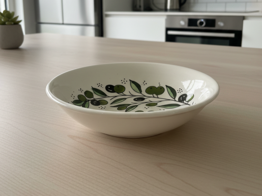 Bol de service en céramique fait main – Bol à soupe, à soupe et à salade de 19 cm | Motifs Olive Harmony et Garden Rose Vine