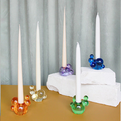 Bubble Crystal Glass Candle Holder - Light Yellow Decorative Sculpture