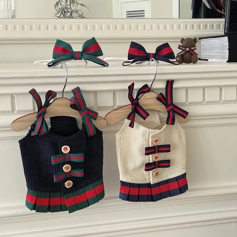 Upper East Pup Dog Dress Set | Elegant Dress with Matching Bow