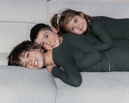 Ensemble de pyjama long deux pièces gaufré vert forêt profonde