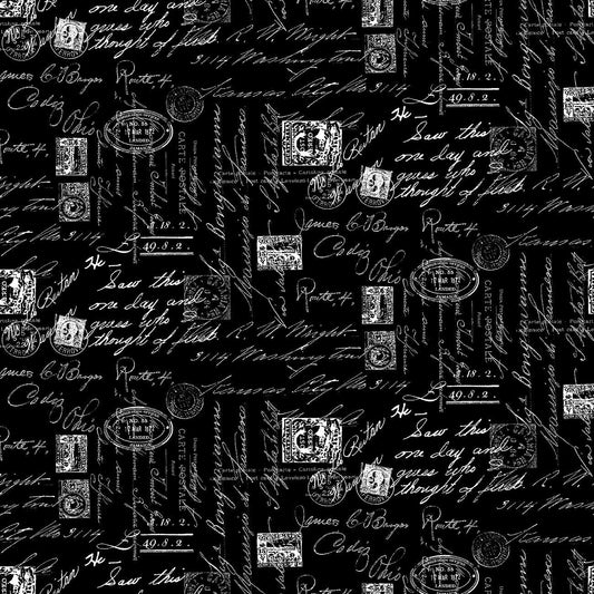 Inked by Timeless Treasures Black Fancy Script Text C8733-BLACK