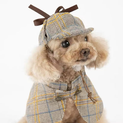 Ensemble cape Purrrrelock Holmes pour chien | Tenue à carreaux pour animaux de compagnie et chiens