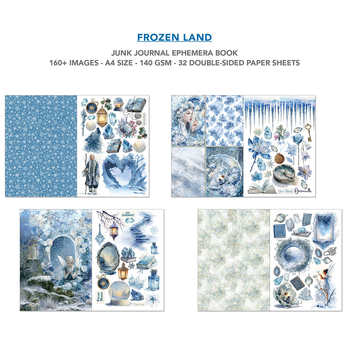 Livre d'éphéméras pour journal créatif Frozen Land A4 32 pièces/paquet