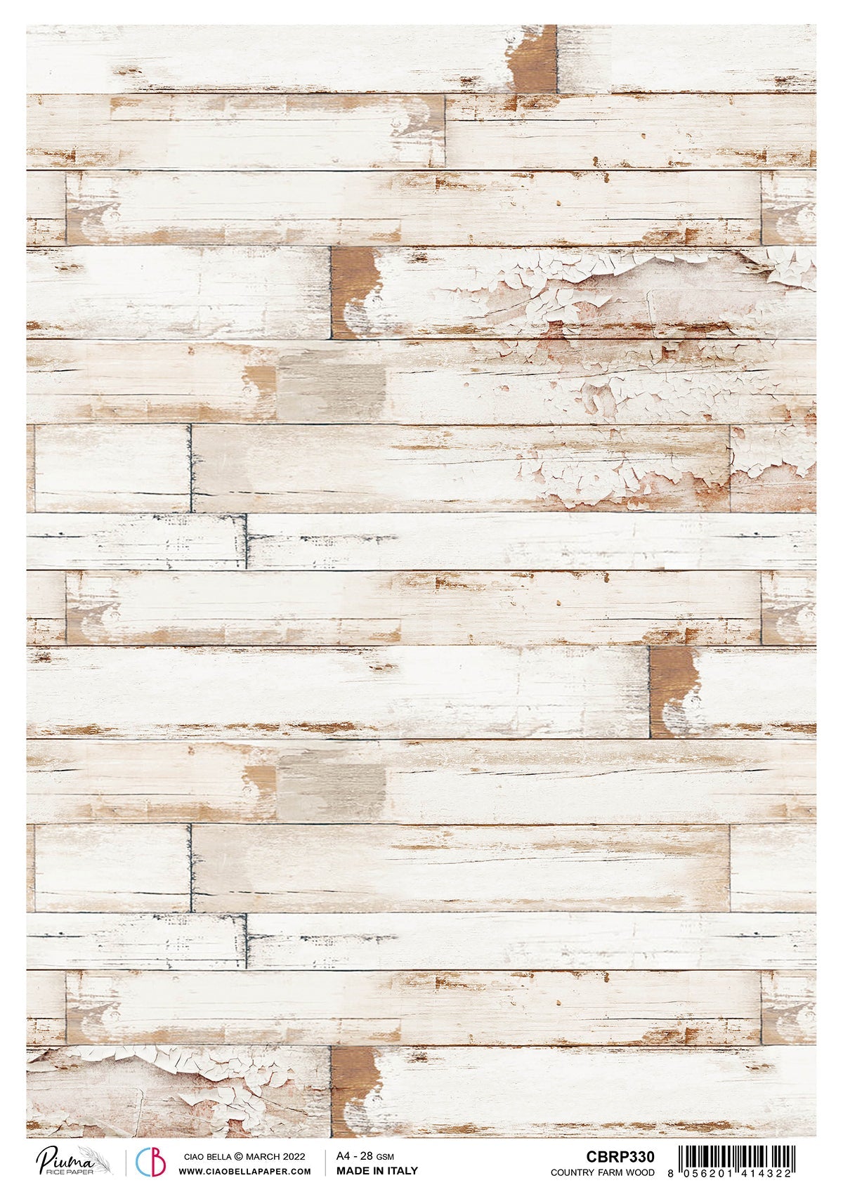 Ciao Bella Papier de Riz A4 Piuma Country Farm Wood - 5 Feuilles