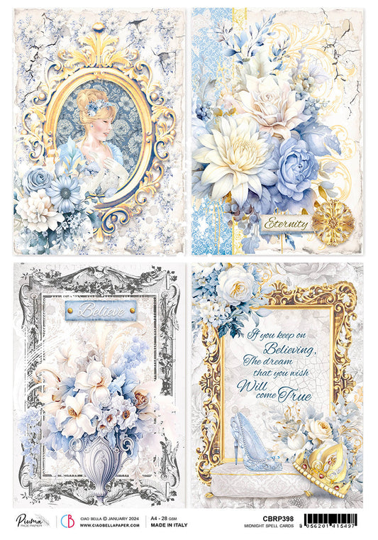 Papier de riz A4 Piuma Cartes sortilèges de minuit - 5 feuilles
