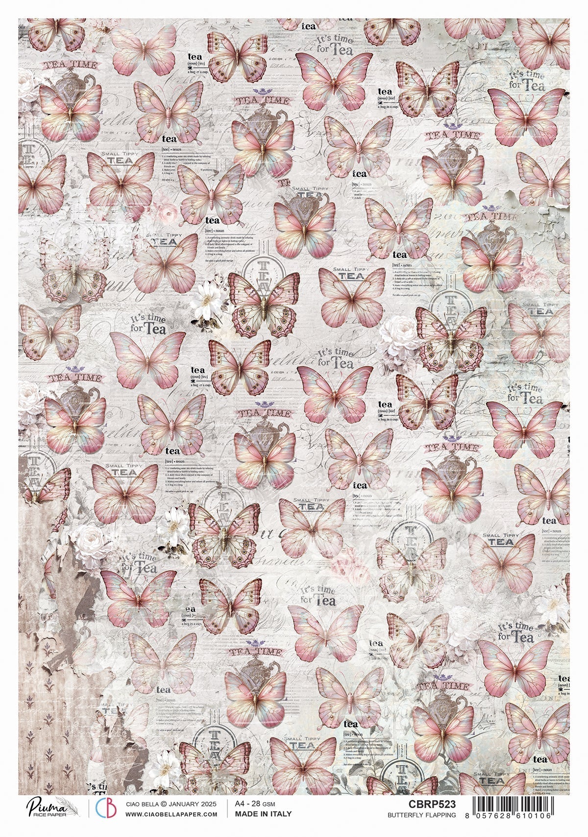Papier de riz A4 Papillon battant des ailes - 5 feuilles
