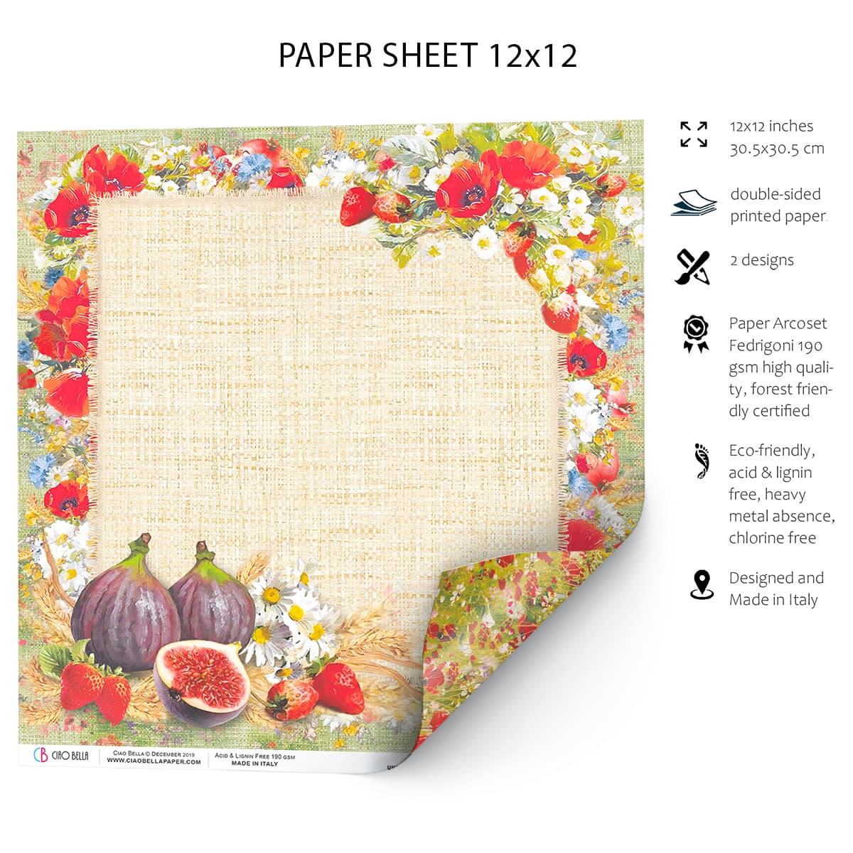 Ciao Bella Sweet Countryside Feuille de papier 30x30 cm 1 feuille