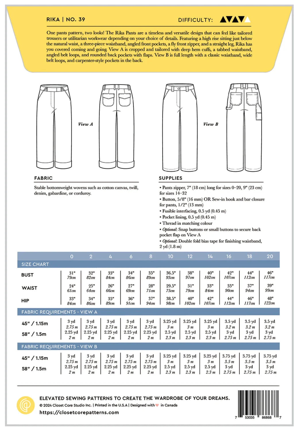 Rika Pants by Closet Core Patterns